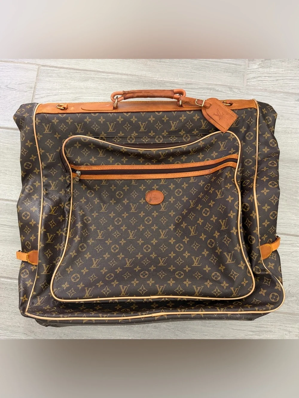 Louis Vuitton Brown Monogram Canvas Travel Garment Bag with Tan Trim
